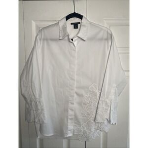 Christian LaCroix Womens XS White Top Floral Embroidery Luxury Clean